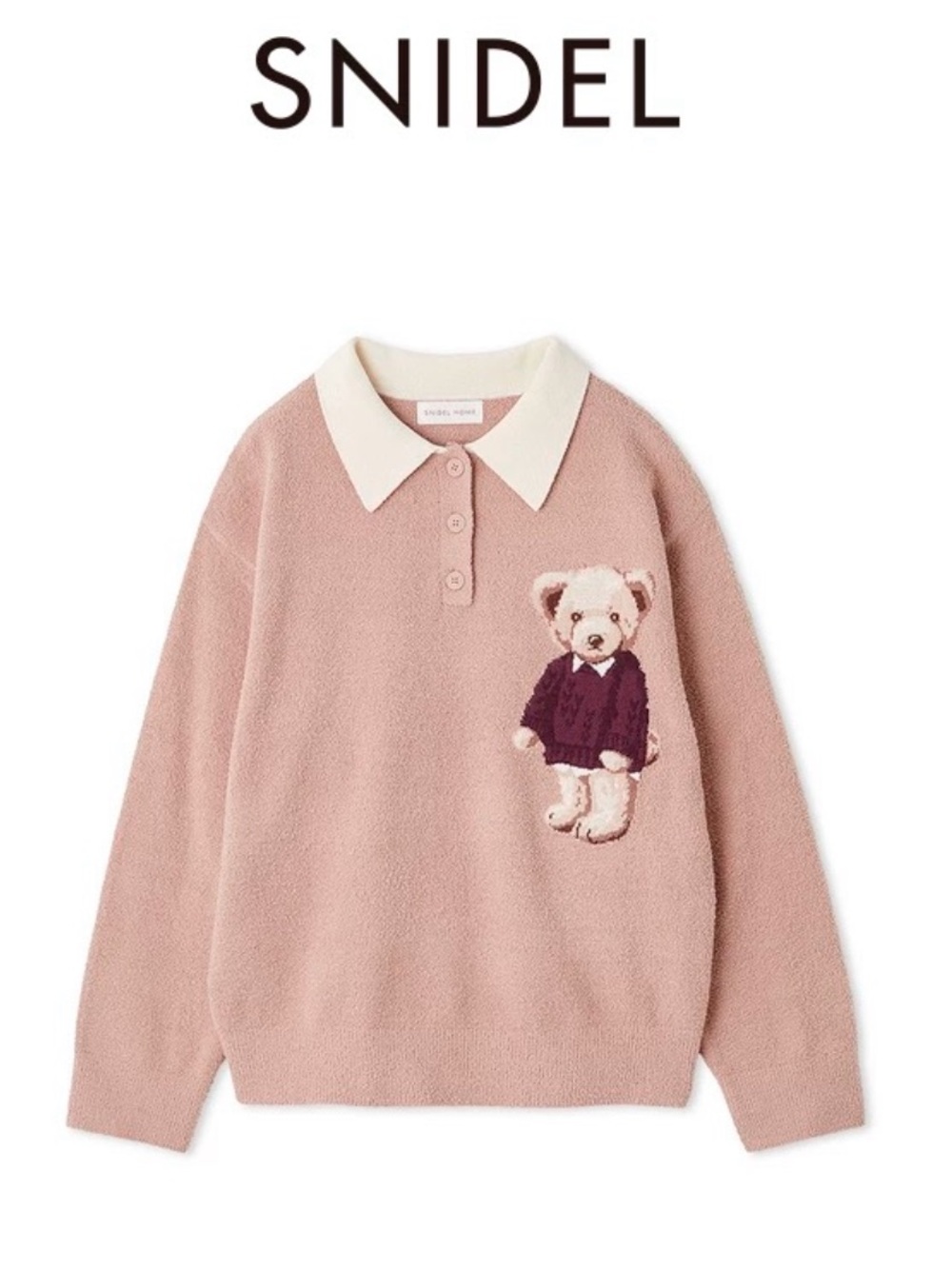 Snidel Home Teddy Bear Polo Knit Sweater Pink One Size NWT